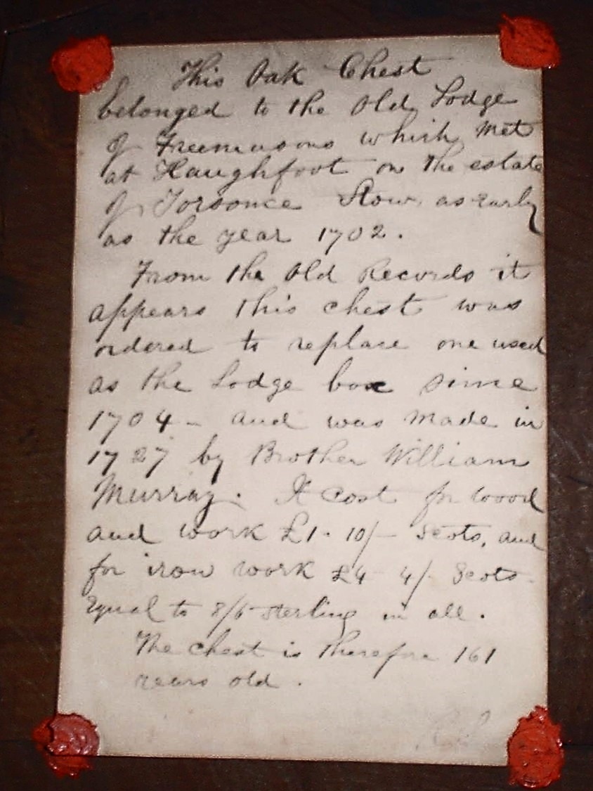 The Haughfoot Box handwritten note
